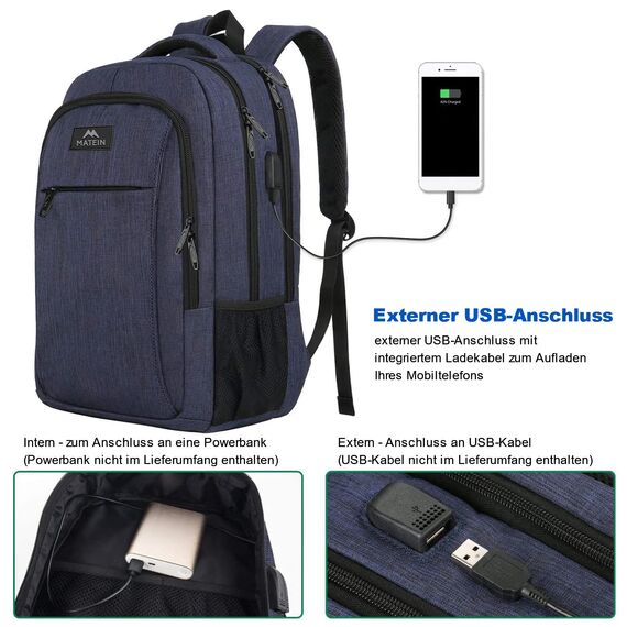 MATEIN Rucksack Herren Große 17,3 Zoll, Computer Arbeitsrucksack mit Laptopfach USB-Ladeanschluss Schulrucksack Wasserdicht Anti-Diebstahl Reiserucksack Männer und Frauen, Dunkelblau