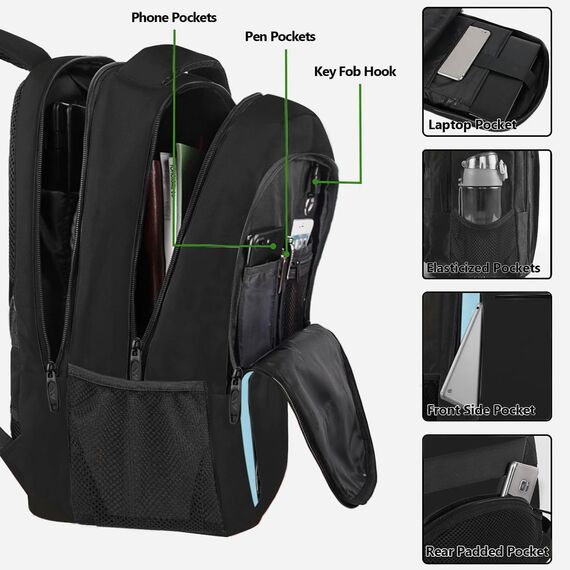 MATEIN Business Rucksack Herren, 17,3 Zoll Schulrucksack und Laptoptasche mit USB Ladeanschluss, Wasserdichter Travel Backpack für Schule, Arbeit, Radfahren, Schulanfang, Uni und Reisen, Blauschwarz