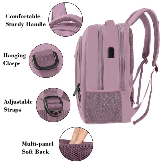MATEIN Laptop Rucksack Damen, 17,3 Zoll Schulrucksack und Laptoptasche mit USB Ladeanschluss, Anti Diebstahl Business Rucksack für Arbeit, Reisen, Schultasche College Geschenk Männer, Lila