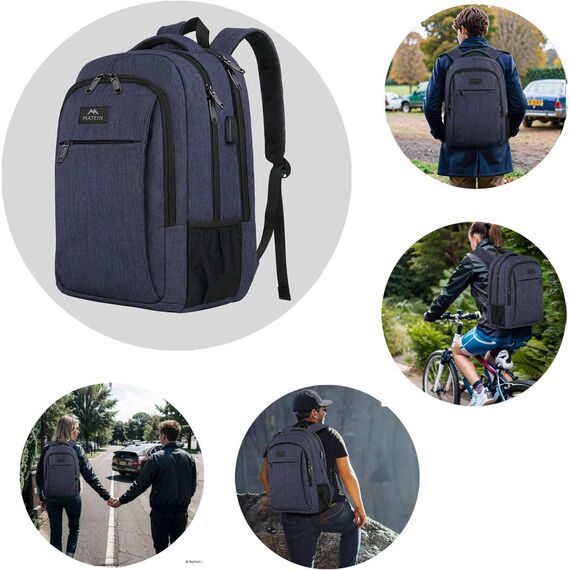 MATEIN Schulrucksack 15,6 Zoll Laptop Notebook Rucksack Backpack Schultasche für Männer mit USB Ladeanschluss Jungen Computertasche Geschenk Reisen Arbeit, Blau