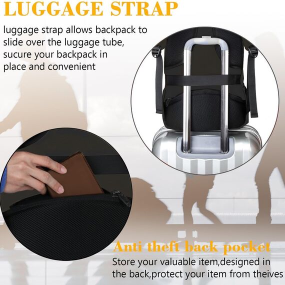 MATEIN Business Laptop Rucksack 15,6 Zoll Reise Laptoptasche mit USB Ladeanschluss Wasserabweisend Daypack Arbeit College Computer Herren Damen, Blauschwarz