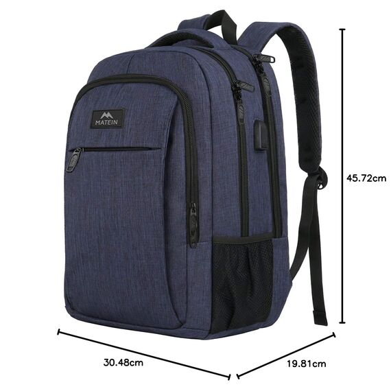 MATEIN Schulrucksack 15,6 Zoll Laptop Notebook Rucksack Backpack Schultasche für Männer mit USB Ladeanschluss Jungen Computertasche Geschenk Reisen Arbeit, Blau