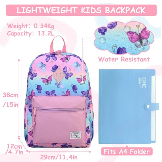 Kasgo Kinderrucksack Jungen, Niedlich Schulrucksack für 6-8 Jährige Mädchen Wasserabweisend Tagesrucksack Vorschulrucksack Kindergartentasche mit Brustgurt Schmetterling