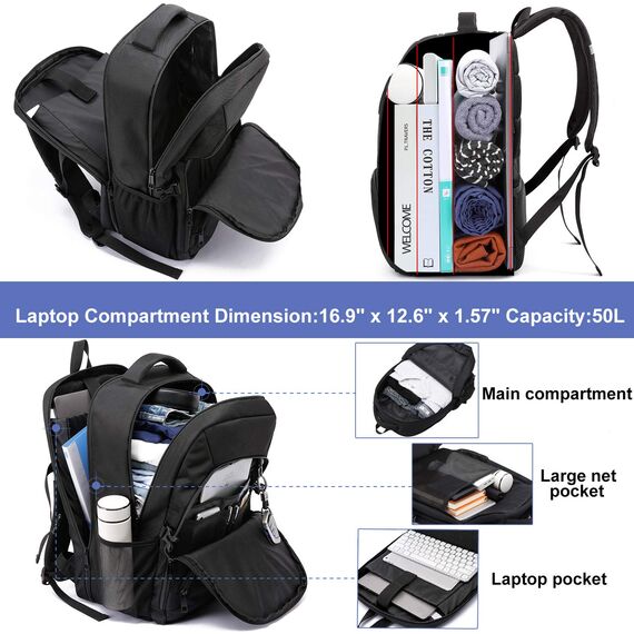 Extra Groß Rucksack Damen 50L Wasserdicht 17 Zoll Laptoptasche Arbeit Laptop Rucksack mit USB Ladeanschluss Anti Diebstahl Business Reisen Schulrucksack für Frauen Mädchen Teenager Rot