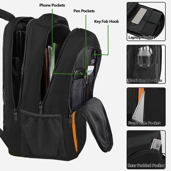 MATEIN Business Laptop Rucksack 15,6 Zoll Reise Laptoptasche mit USB Ladeanschluss Wasserabweisend Daypack Arbeit College Computer Herren Damen, Schwarzorange