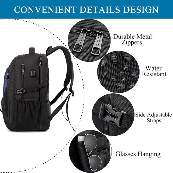 LIWAG Extra Groß Rucksack Herren 50L Wasserdicht 17 Zoll Laptoptasche Arbeit Laptop Rucksack mit USB Ladeanschluss Anti Diebstahl Business Reisen Schulrucksack für Männer Frauen Jungen Teenager Blau