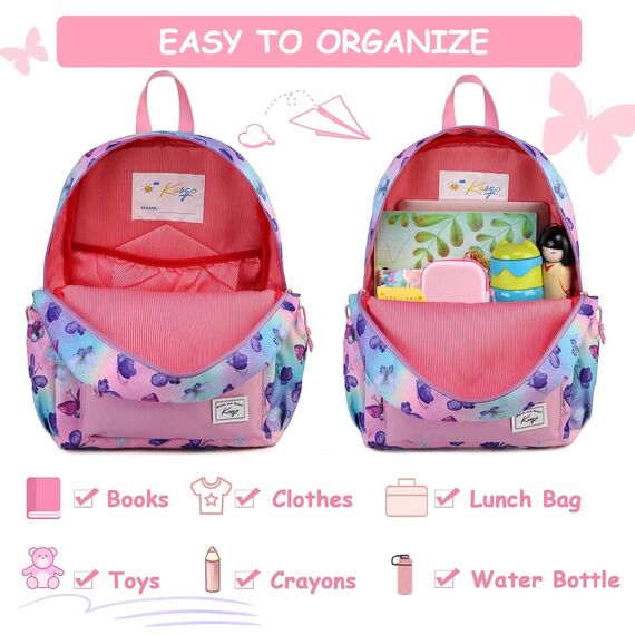 Kasgo Kinderrucksack Jungen, Niedlich Schulrucksack für 6-8 Jährige Mädchen Wasserabweisend Tagesrucksack Vorschulrucksack Kindergartentasche mit Brustgurt Schmetterling