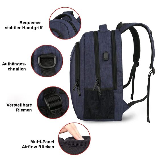 MATEIN Rucksack Herren Große 17,3 Zoll, Computer Arbeitsrucksack mit Laptopfach USB-Ladeanschluss Schulrucksack Wasserdicht Anti-Diebstahl Reiserucksack Männer und Frauen, Dunkelblau