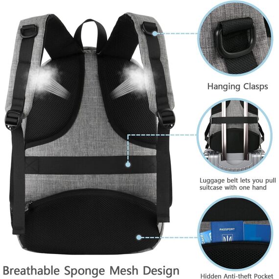 MATEIN Reise Laptop Rucksack 15,6 Zoll Multifunktion Notebook Laptoprucksack Business Arbeit Backpack Daypack Herren mit USB Ladeanschluss Geschenk Männer Damen, Grau