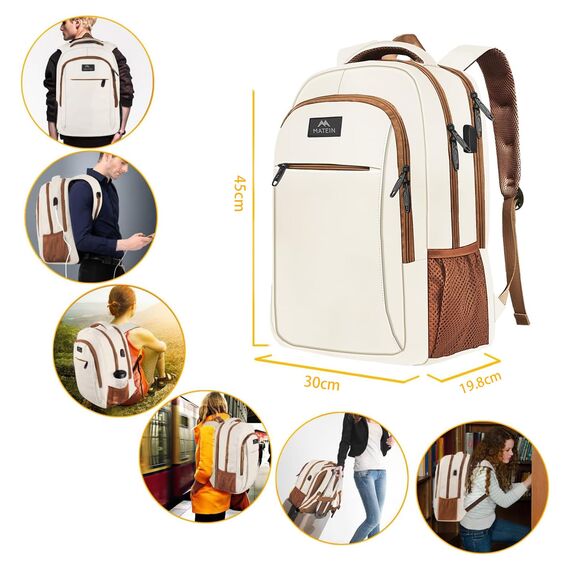 MATEIN Business Laptop Rucksack 15,6 Zoll Reise Laptoptasche mit USB Ladeanschluss Wasserabweisend Daypack Arbeit College Computer Herren Damen, Beigebraun
