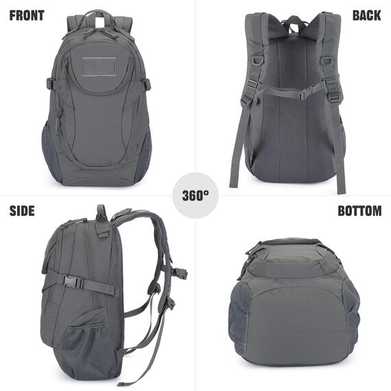 VINBAGGE Rucksack Taktischer Motorrad Wanderrucksack Outdoor Wasserdicht Trekkingrucksack 25L Campus Wandern Arbeit Schulrucksack Jungen Daypack für Herren Damen Grau（500D-Aufrüstung）