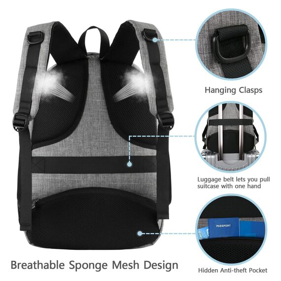 MATEIN Daypacks, Laptop Rucksäcke 17,3 Zoll Anti Diebstahl Tasche Herren Arbeit Rucksack College mit USB Ladeanschluss für Männer, Frauen, Arbeit, Reisen, Business, Grau