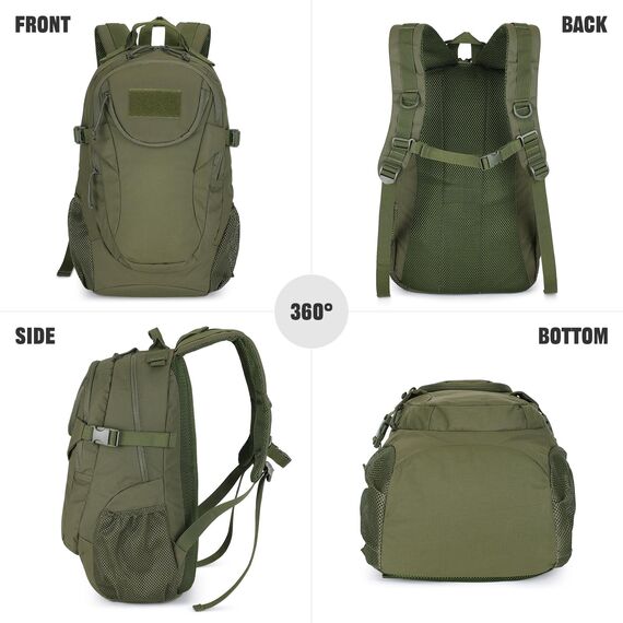 VINBAGGE Rucksack Taktischer Motorrad Wanderrucksack Outdoor Wasserdicht Trekkingrucksack 25L Campus Wandern Arbeit Schulrucksack Jungen Daypack für Herren Damen Grün（500D-Aufrüstung）