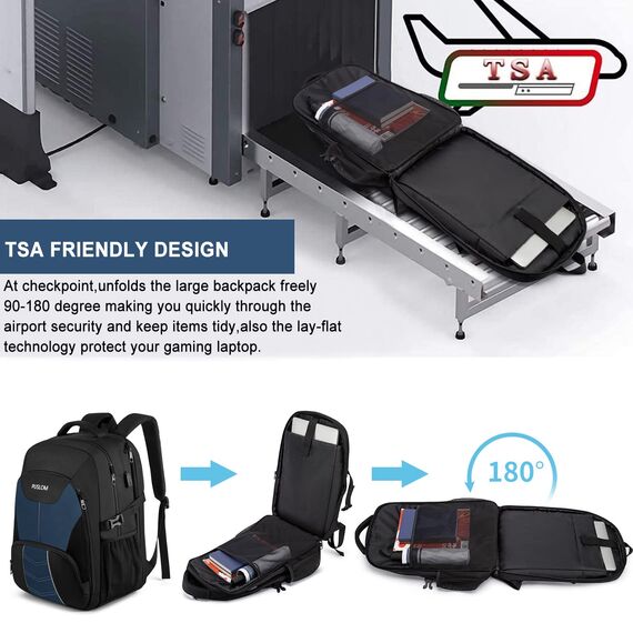 Extra Großer Rucksack Herren 55L Wasserdicht 18.4 Zoll Laptoptasche Arbeit Laptop mit USB Ladeanschluss Anti Diebstahl Business Reisen Schulrucksack für Männer Frauen Jungen Teenager Blau