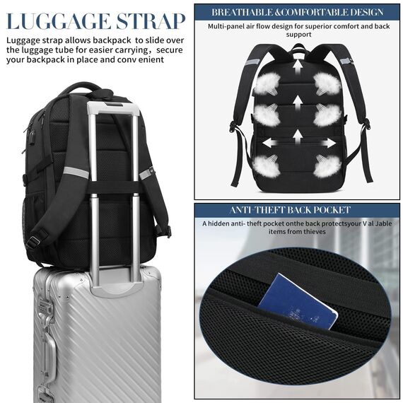 Extra Großer Rucksack Herren 55L Wasserdicht 18.4 Zoll Laptoptasche Arbeit Laptop mit USB Ladeanschluss Anti Diebstahl Business Reisen Schulrucksack für Männer Frauen Jungen Teenager Blau