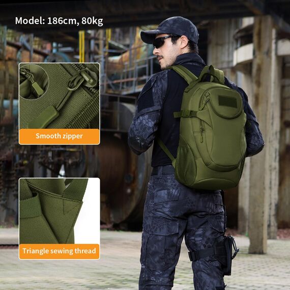 VINBAGGE Rucksack Molle Taktische Motorrad Wanderrucksack Outdoor Wasserdicht Trekkingrucksack 25L Campus Jagdrucksack Schulrucksack Jungen Daypack für Herren Damen Grün