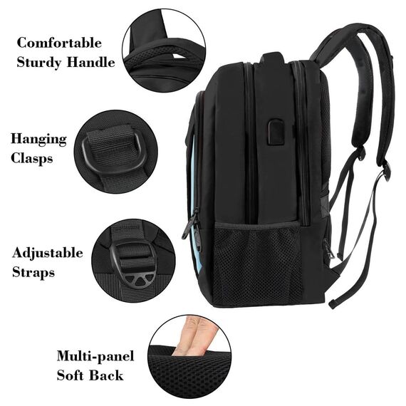 MATEIN Business Laptop Rucksack 15,6 Zoll Reise Laptoptasche mit USB Ladeanschluss Wasserabweisend Daypack Arbeit College Computer Herren Damen, Blauschwarz
