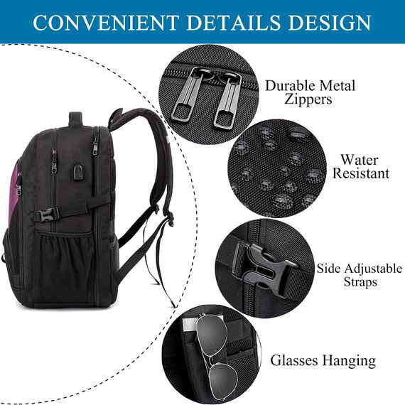 LIWAG Extra Groß Rucksack Damen 50L Wasserdicht 17 Zoll Laptoptasche Arbeit Laptop Rucksack mit USB Ladeanschluss Anti Diebstahl Business Reisen Schulrucksack für Frauen Mädchen Teenager Violett