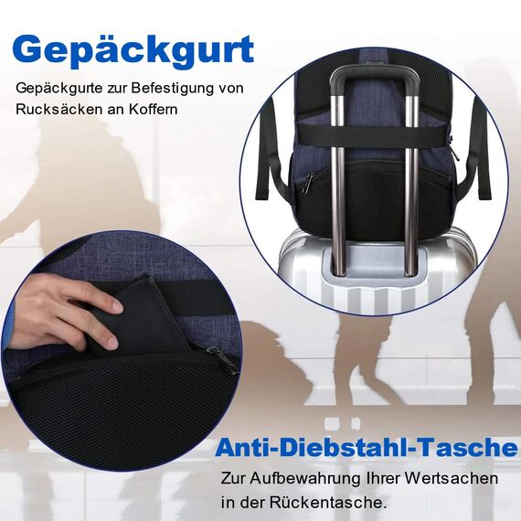 MATEIN Rucksack Herren Große 17,3 Zoll, Computer Arbeitsrucksack mit Laptopfach USB-Ladeanschluss Schulrucksack Wasserdicht Anti-Diebstahl Reiserucksack Männer und Frauen, Dunkelblau