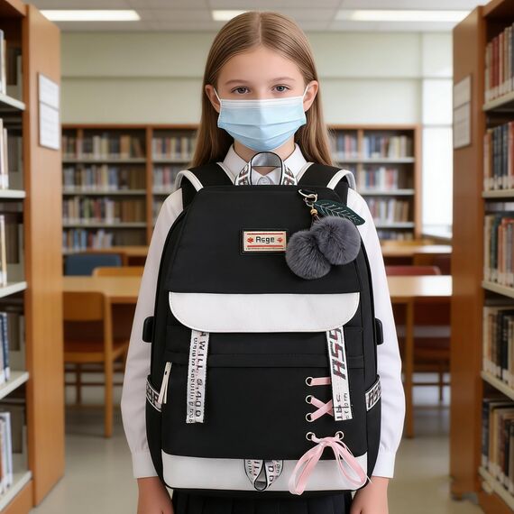 Asge Schulrucksack Mädchen Schulranzen mit Ergonomischem Design Schultasche Campus Backpack Nylon Wasserdicht Daypacks Damen Freizeitrucksack Teenager Rucksäcke Modisch Schule Bag, Schwarz