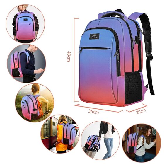 MATEIN Backpack Men, großer Laptop Rucksack 17,3 Zoll mit USB Ladeanschluss, Anti-Diebstahl Business Rucksack für Arbeit, Schulanfang, Reisen, Camping, Teenager Notebook Backpack, Batik