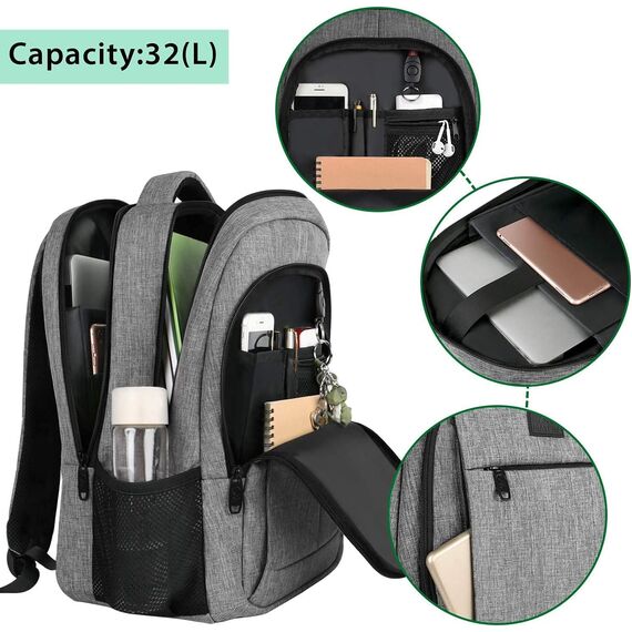 MATEIN Reise Laptop Rucksack 15,6 Zoll Multifunktion Notebook Laptoprucksack Business Arbeit Backpack Daypack Herren mit USB Ladeanschluss Geschenk Männer Damen, Grau