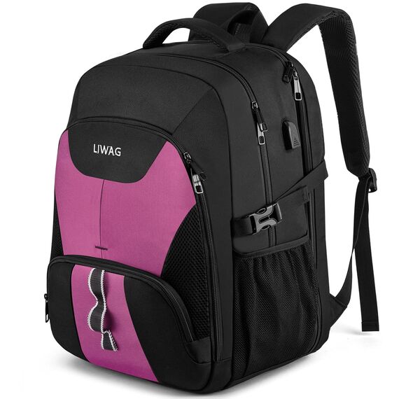 LIWAG Extra Groß Rucksack Damen 50L Wasserdicht 17 Zoll Laptoptasche Arbeit Laptop Rucksack mit USB Ladeanschluss Anti Diebstahl Business Reisen Schulrucksack für Frauen Mädchen Teenager Violett