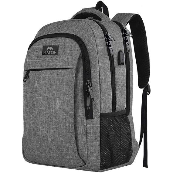 MATEIN Reise Laptop Rucksack 15,6 Zoll Multifunktion Notebook Laptoprucksack Business Arbeit Backpack Daypack Herren mit USB Ladeanschluss Geschenk Männer Damen, Grau