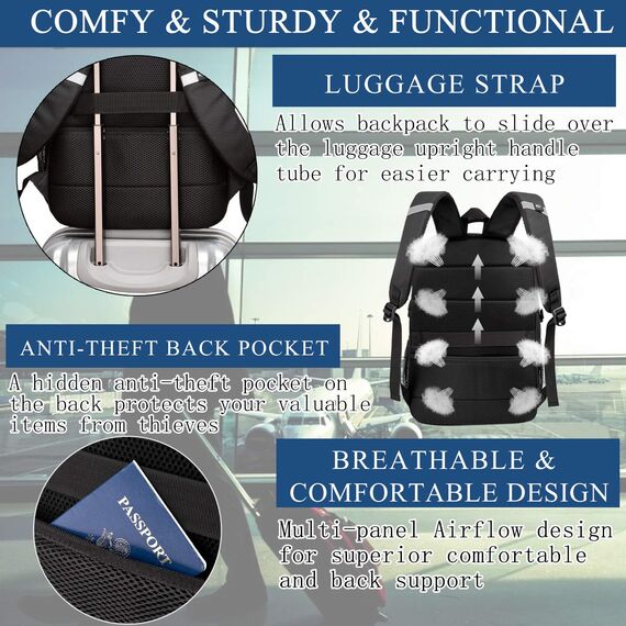 LIWAG Extra Groß Rucksack Damen 50L Wasserdicht 17 Zoll Laptoptasche Arbeit Laptop Rucksack mit USB Ladeanschluss Anti Diebstahl Business Reisen Schulrucksack für Frauen Mädchen Teenager Violett