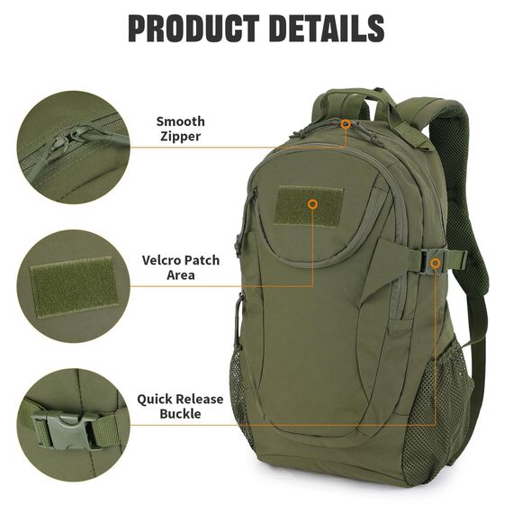 VINBAGGE Rucksack Taktischer Motorrad Wanderrucksack Outdoor Wasserdicht Trekkingrucksack 25L Campus Wandern Arbeit Schulrucksack Jungen Daypack für Herren Damen Grün（500D-Aufrüstung）