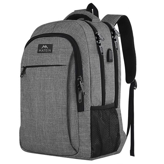 MATEIN Reise Laptop Rucksack 15,6 Zoll Multifunktion Notebook Laptoprucksack Business Arbeit Backpack Daypack Herren mit USB Ladeanschluss Geschenk Männer Damen, Grau