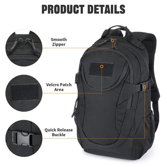 VINBAGGE Rucksack Taktischer Motorrad Wanderrucksack Outdoor Wasserdicht Trekkingrucksack 25L Campus Wandern Arbeit Schulrucksack Jungen Daypack für Herren Damen Schwarz（500D-Aufrüstung）