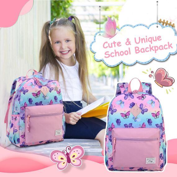 Kasgo Kinderrucksack Jungen, Niedlich Schulrucksack für 6-8 Jährige Mädchen Wasserabweisend Tagesrucksack Vorschulrucksack Kindergartentasche mit Brustgurt Schmetterling