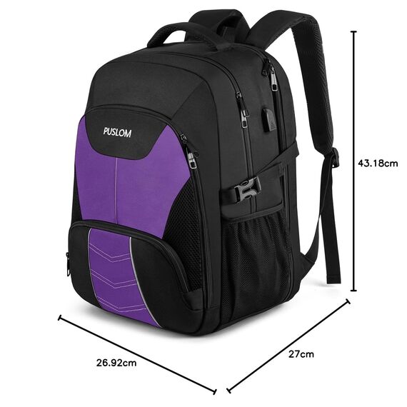 Extra Großer Rucksack Damen 55L Wasserdicht 18.4 Zoll Laptoptasche Arbeit Laptop Rucksack mit USB Ladeanschluss Anti Diebstahl Business Reisen Schulrucksack für Männer Frauen Jungen Teenager Violett