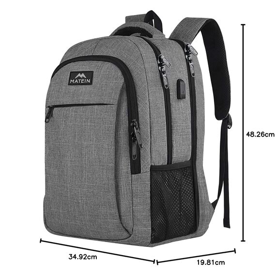 MATEIN Reise Laptop Rucksack 15,6 Zoll Multifunktion Notebook Laptoprucksack Business Arbeit Backpack Daypack Herren mit USB Ladeanschluss Geschenk Männer Damen, Grau