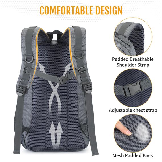 VINBAGGE Militär Rucksack Molle Taktische Motorrad Wanderrucksack Outdoor Wasserdicht Trekkingrucksack 25L Campus Jagdrucksack Schulrucksack Jungen Daypack für Herren Damen Grau