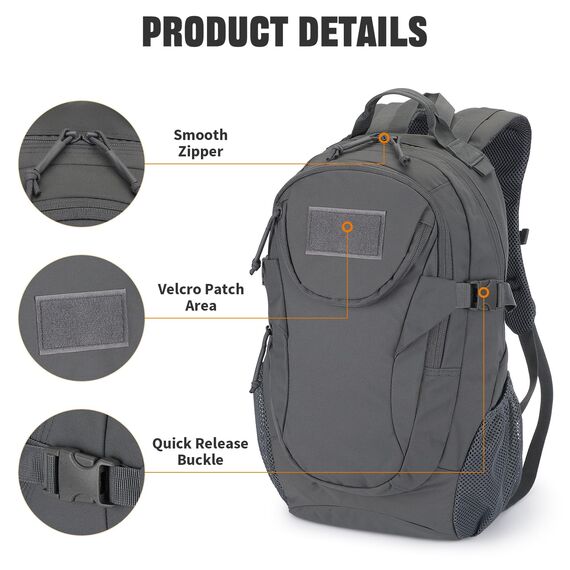VINBAGGE Rucksack Taktischer Motorrad Wanderrucksack Outdoor Wasserdicht Trekkingrucksack 25L Campus Wandern Arbeit Schulrucksack Jungen Daypack für Herren Damen Grau（500D-Aufrüstung）