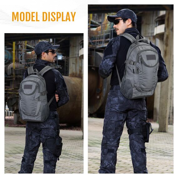 VINBAGGE Militär Rucksack Molle Taktische Motorrad Wanderrucksack Outdoor Wasserdicht Trekkingrucksack 25L Campus Jagdrucksack Schulrucksack Jungen Daypack für Herren Damen Grau