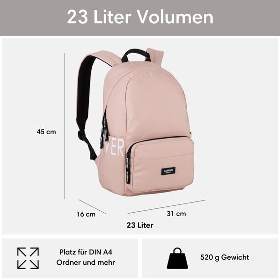 LARKSON Schulrucksack Mädchen & Jungen Teenager Rosa - No 3 - Rucksack Damen & Herren für Schule - 16" Laptopfach - Aus Recyceltem PET - Wasserabweisend