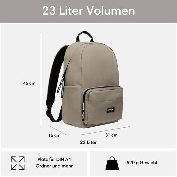 LARKSON Schulrucksack Mädchen & Jungen Teenager Grau - No 3 - Rucksack Damen & Herren für Schule - 16" Laptopfach - Aus Recyceltem PET - Wasserabweisend