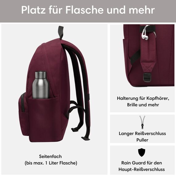 LARKSON Schulrucksack Mädchen & Jungen Teenager Rot - No 3 - Rucksack Damen & Herren für Schule - 16" Laptopfach - Aus Recyceltem PET - Wasserabweisend