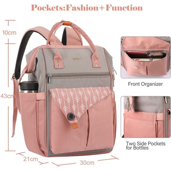 Rucksack Damen für Schule Laptop Rucksack 17,3 Zoll Schulrucksack Mädchen Teenager Daypack wasserdichte mit USB-Ladeanschluss Tablet für Universität, Reisen, Frauen Rosa
