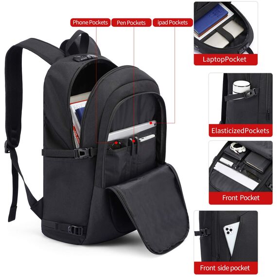 Laptop Rucksack Herren,17 Zoll Laptop Anti Diebstahl Rucksack Tasche Schulrucksack Business Notebook Rucksack Wasserdicht mit USB,Geschenk für Männer,Arbeit Reisen Schüler Jungen Teenager Schwarz