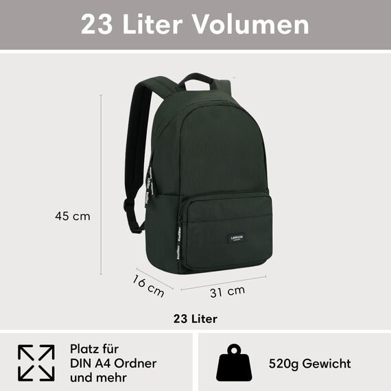 LARKSON Schulrucksack Mädchen & Jungen Teenager Dunkelgrün - No 3 - Rucksack Damen & Herren für Schule - 16" Laptopfach - Aus Recyceltem PET - Wasserabweisend