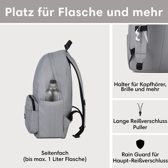 LARKSON Schulrucksack Mädchen & Jungen Teenager Grau - No 3 - Rucksack Damen & Herren für Schule - 16" Laptopfach - Aus Recyceltem PET - Wasserabweisend