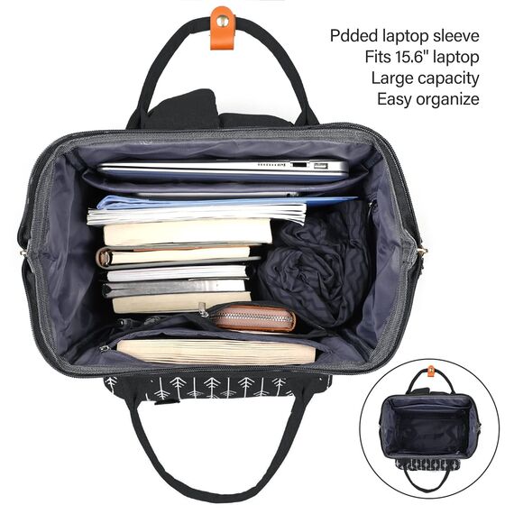 Rucksack Damen, 15,6 Zoll Laptop Rucksack mit USB Ladeanschluss, Schulrucksack Mädchen, Wasserdichter Schultasche Daypack Elegant für Schule Uni Reise Arbeit