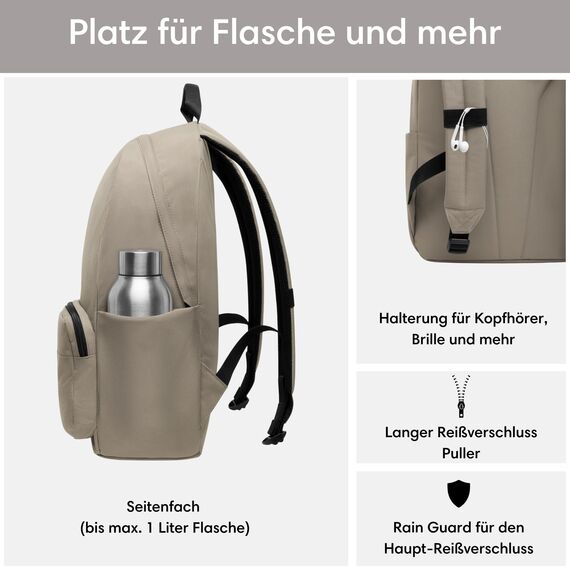 LARKSON Schulrucksack Mädchen & Jungen Teenager Grau - No 3 - Rucksack Damen & Herren für Schule - 16" Laptopfach - Aus Recyceltem PET - Wasserabweisend