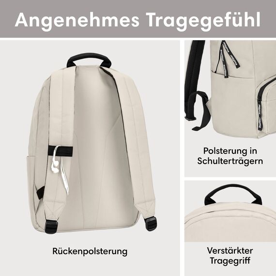 LARKSON Schulrucksack Mädchen & Jungen Teenager Beige - No 3 - Rucksack Damen & Herren für Schule - 16" Laptopfach - Aus Recyceltem PET - Wasserabweisend
