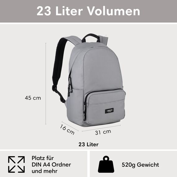 LARKSON Schulrucksack Mädchen & Jungen Teenager Grau - No 3 - Rucksack Damen & Herren für Schule - 16" Laptopfach - Aus Recyceltem PET - Wasserabweisend