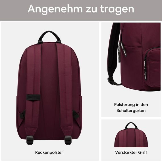 LARKSON Schulrucksack Mädchen & Jungen Teenager Rot - No 3 - Rucksack Damen & Herren für Schule - 16" Laptopfach - Aus Recyceltem PET - Wasserabweisend
